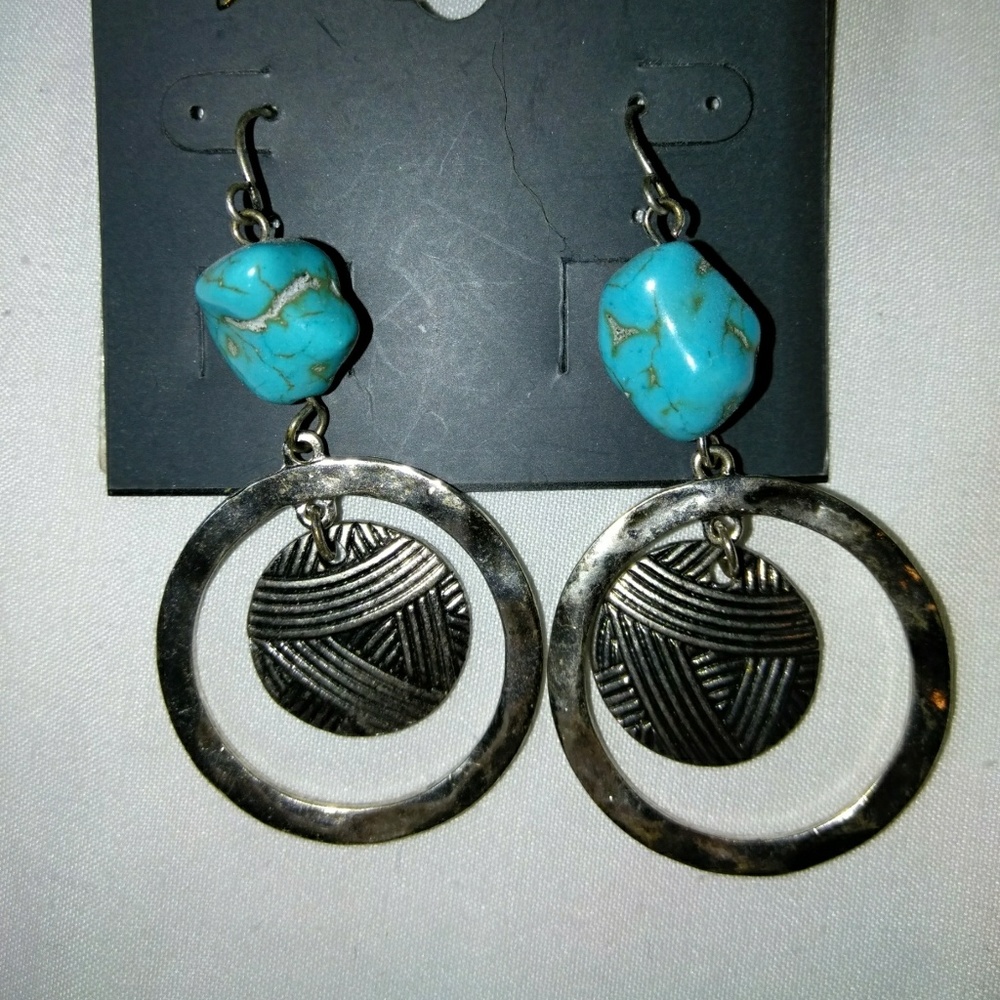 Turquoise Stone & Silver Dangle Earrings